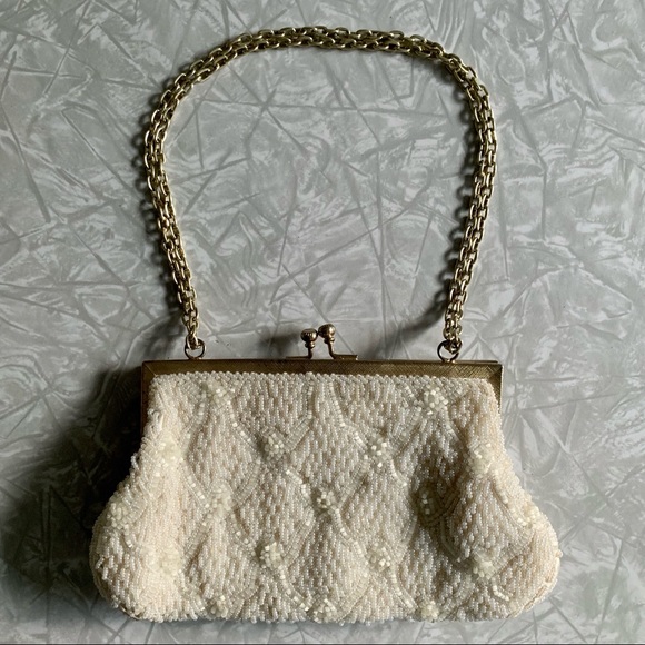 Vintage Handbags - Vintage Hand-Beaded Evening Clutch w/ Kiss-Lock